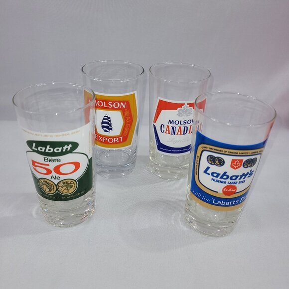 Vintage Canada Beer Glass Set 4 Labatts Molson Canadian Export Labatt 50 - Picture 1 of 1